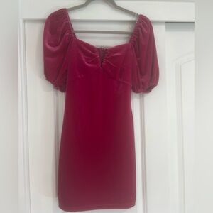 Lulu's Velvet Puff Sleeve Mini Dress in Pink